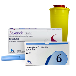 Saxenda 6 mg/ml + NovoFine 6mm 32g + Kanüleneimer 1 L gelb